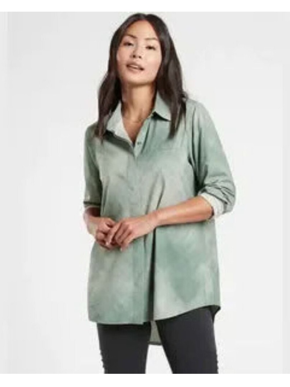 Athleta Sage Green Button-Down Tunic Shirt